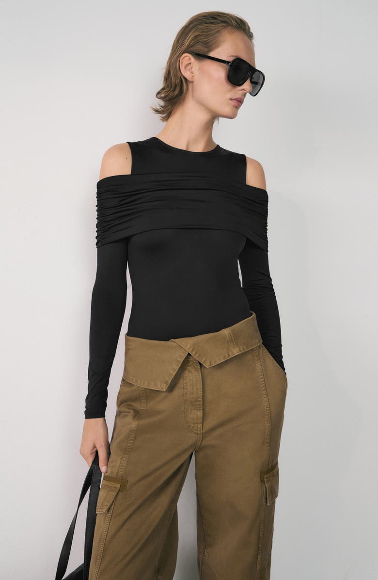 MANGO Turn-Up Waist Wide Leg Cargo Jeans, Alternate, color,