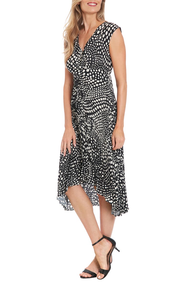 London Times Dot Twist Front Pleated Midi Dress, Alternate, color,