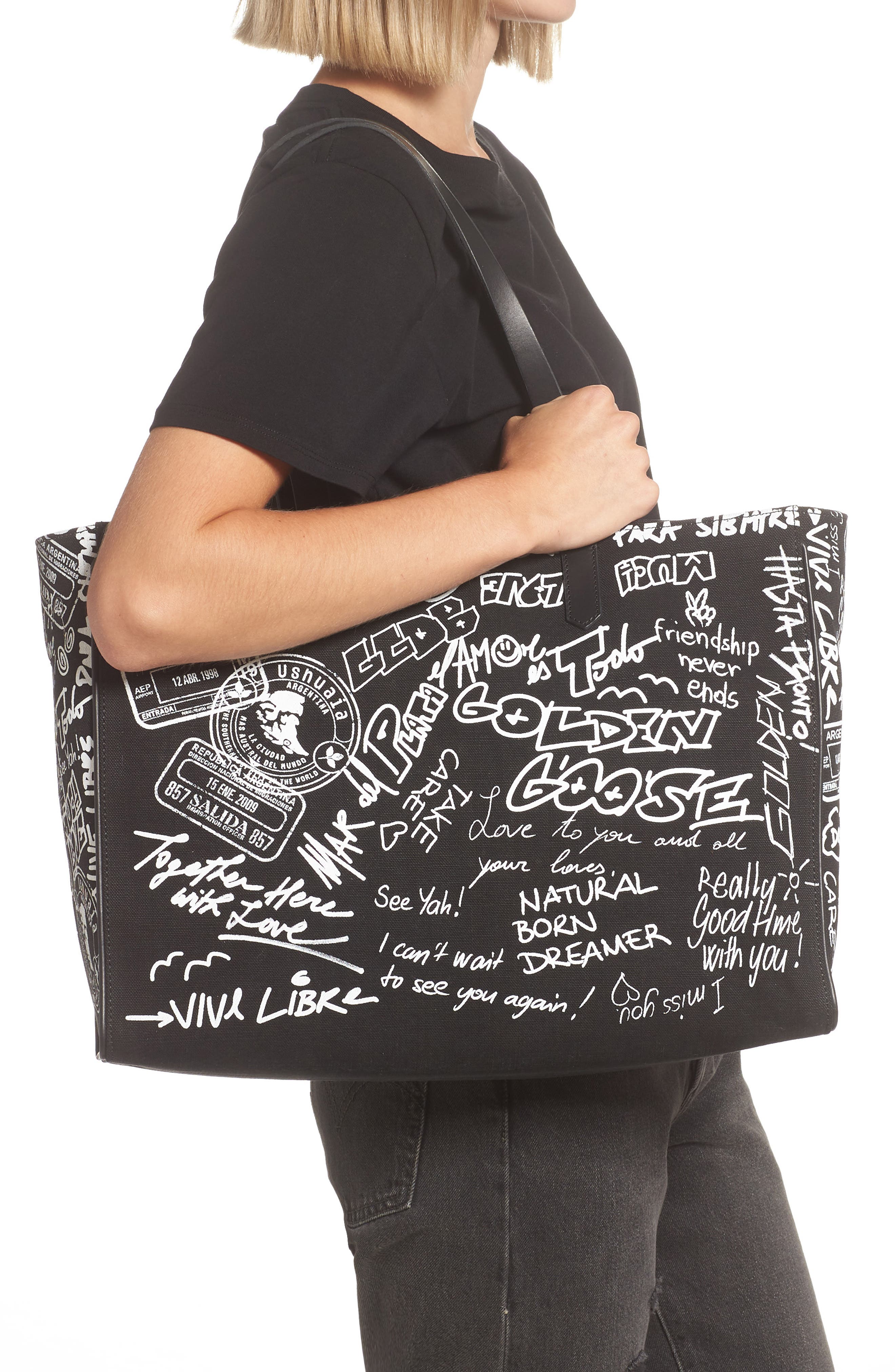 Golden Goose California East/West Graffiti Print Canvas Shopper Tote, Alternate, color, 