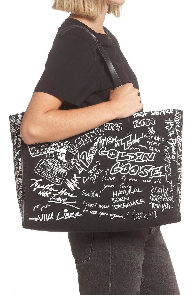 Golden Goose California East/West Graffiti Print Canvas Shopper Tote, Alternate, color,