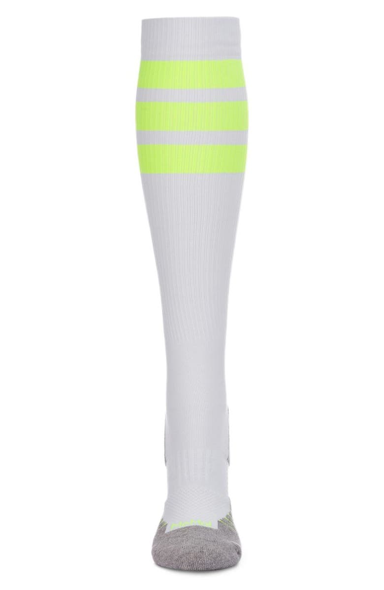 MeMoi Retro Stripe Performance Knee High Compression Socks, Alternate, color, White-Neon Yellow