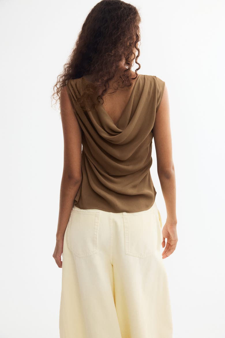 Draped One-shoulder Top, Alternate, color, Dark beige