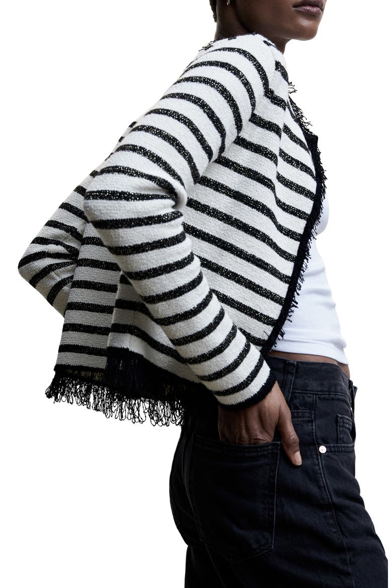 Metallic Stripe Frayed Hem Cardigan, Alternate, color, OFF WHITE