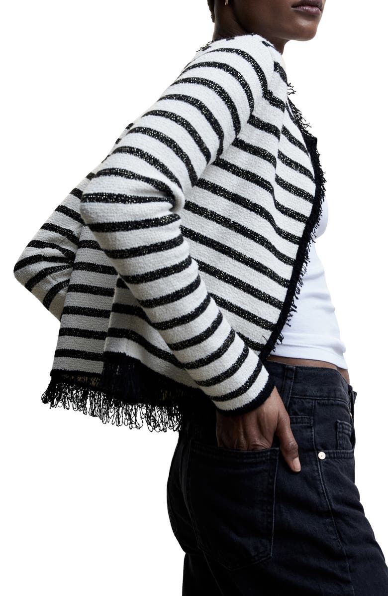 MANGO Metallic Stripe Frayed Hem Cardigan, Alternate, color, 