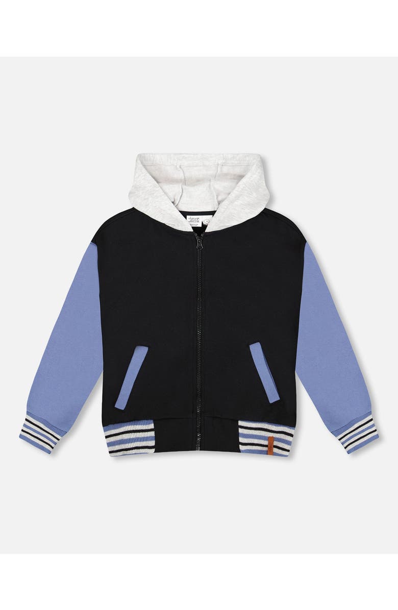 Deux par Deux Full Zip Hooded Fleece Jacket Varsity, Main, color,