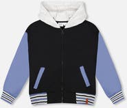 Deux par Deux Full Zip Hooded Fleece Jacket Varsity