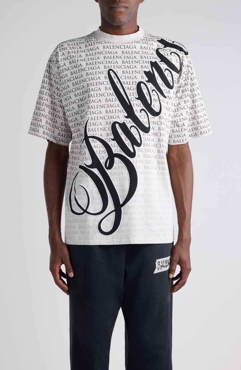 Balenciaga Medium Fit Big B Cursive Logo Graphic T-Shirt, Main, color, Dirty White/ Black