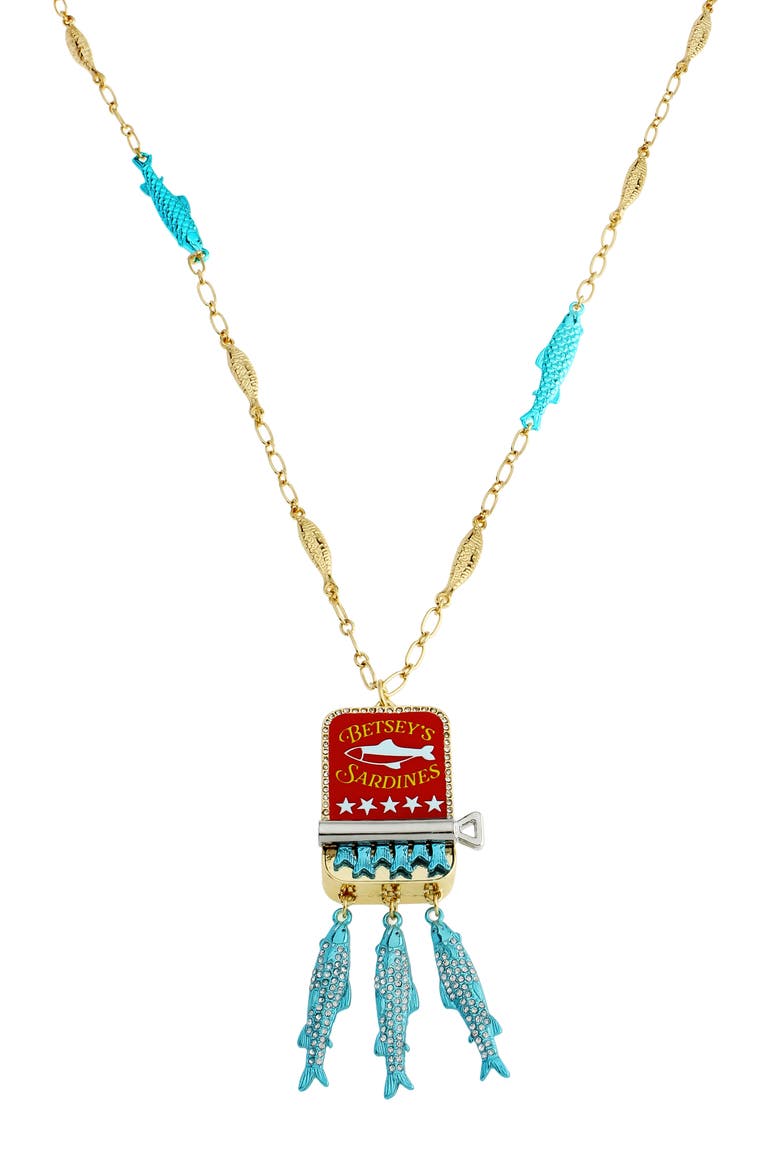 Sardines Pendant Necklace, Alternate, color, BLUE