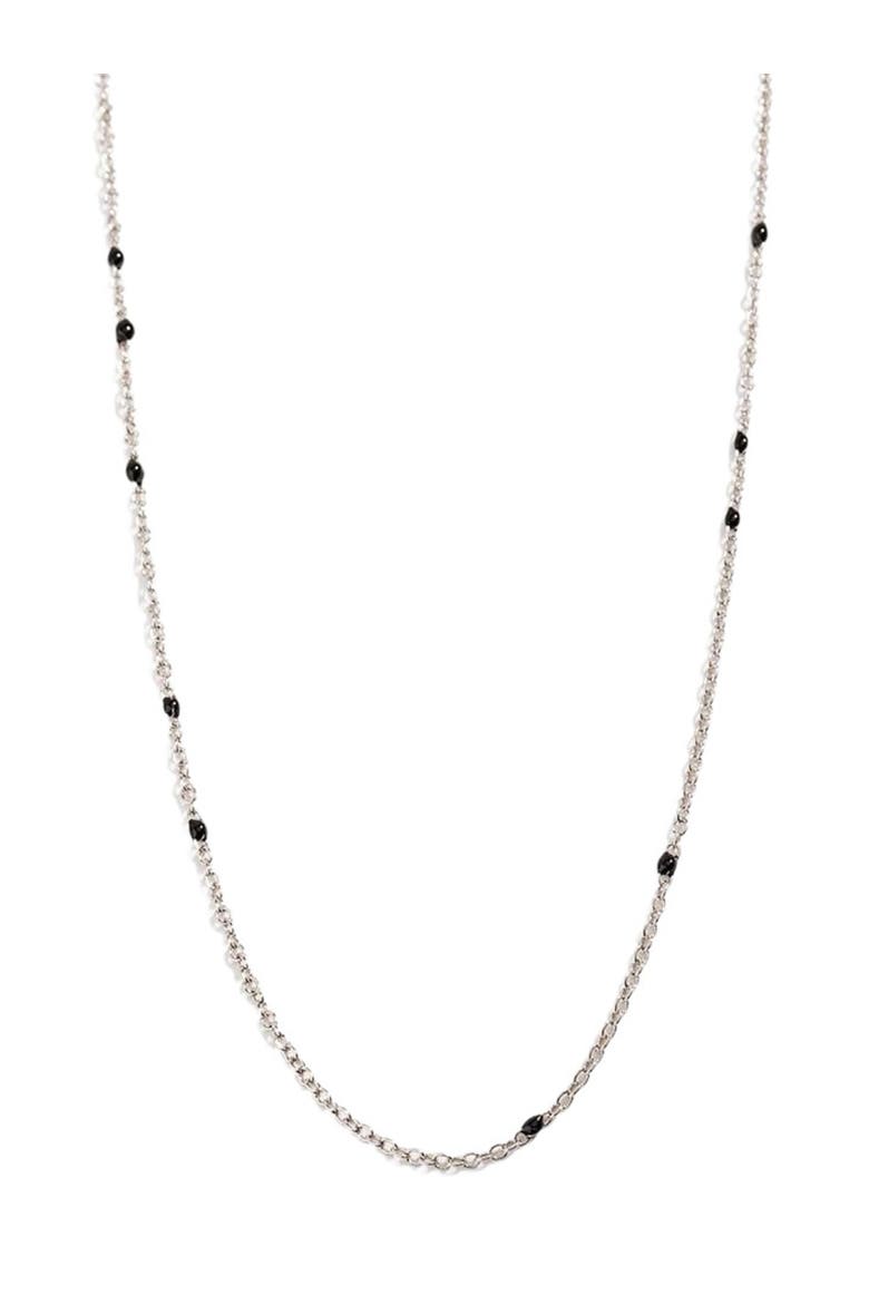 Dainty Black Onyx Beaded Link Necklace, Alternate, color, Silver