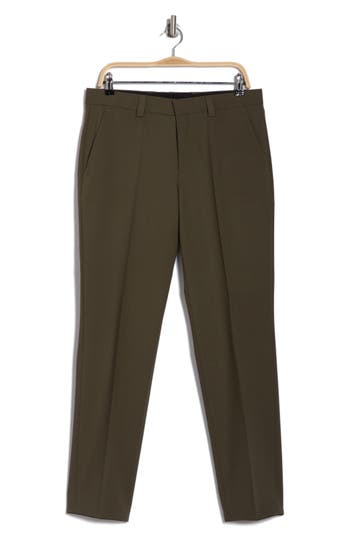 Hugo Boss Slim-fit Trousers In Wool Poplin In Dark Olive