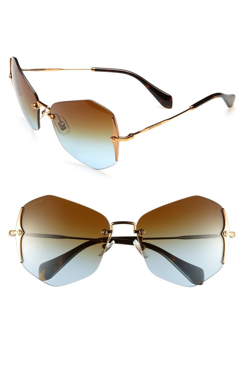 60mm Rimless Retro Sunglasses, Main, color, BROWN/ BLUE/ GOLD