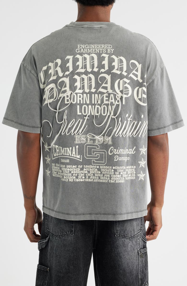 CRIMINAL DAMAGE Logo Mania Oversize Embroidered Graphic T-Shirt, Alternate, color, Washed Grey
