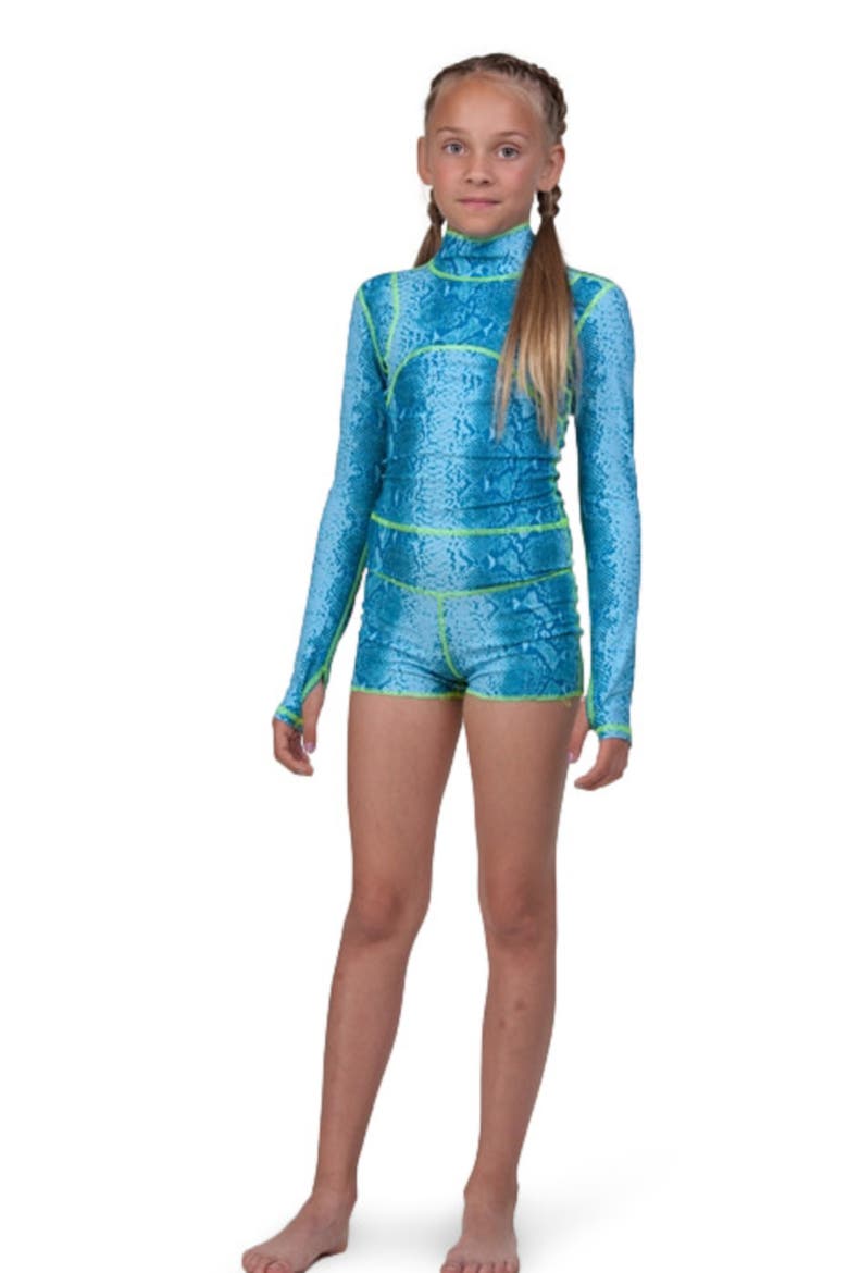 Girls' One-Piece Swimsuit - UPF 50+, Alternate, color, Vibrant Turquoise Blues