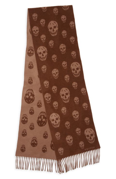 Skull Jacquard Double Face Wool & Cashmere Fringe Scarf
