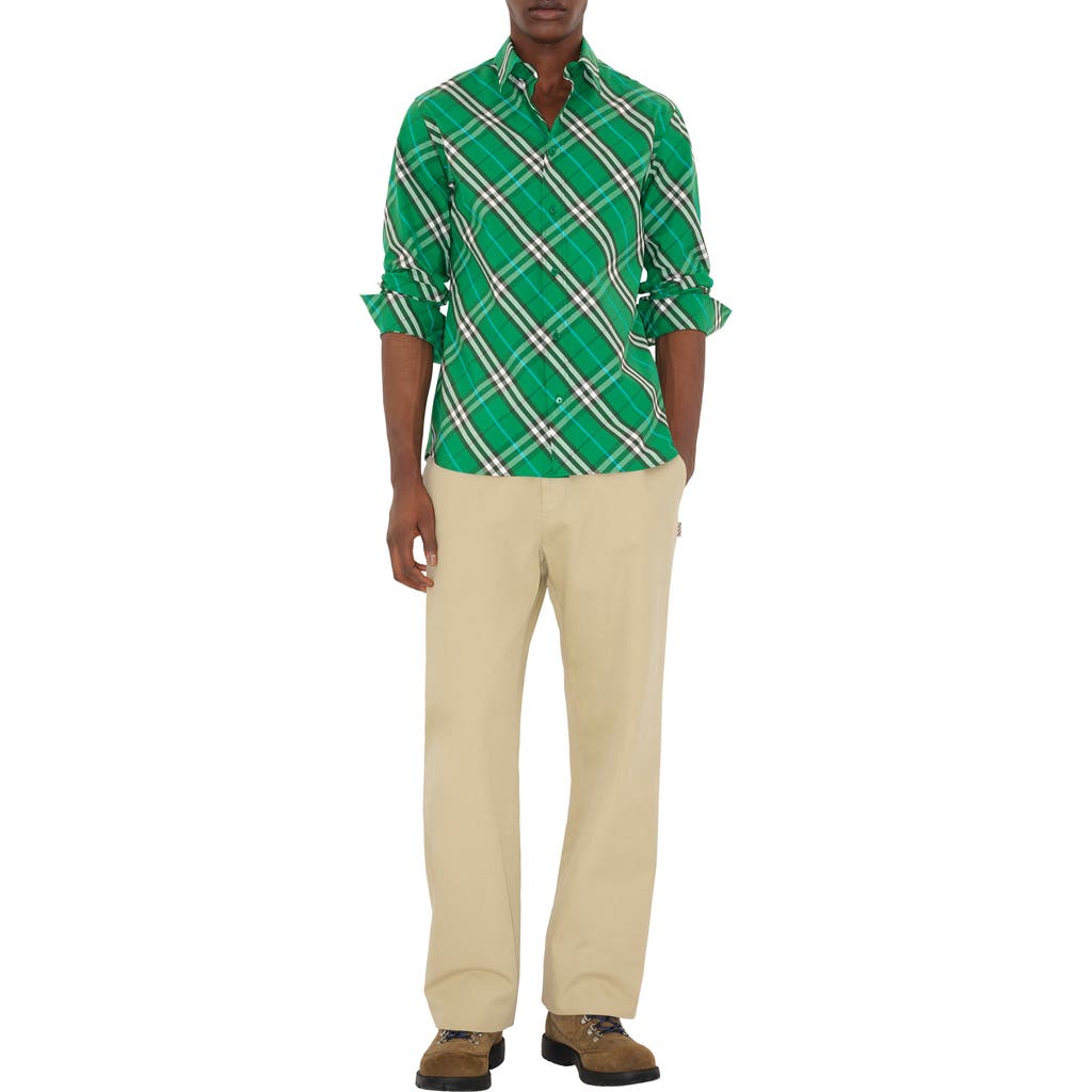 Burberry Check Cotton Shirt In Green