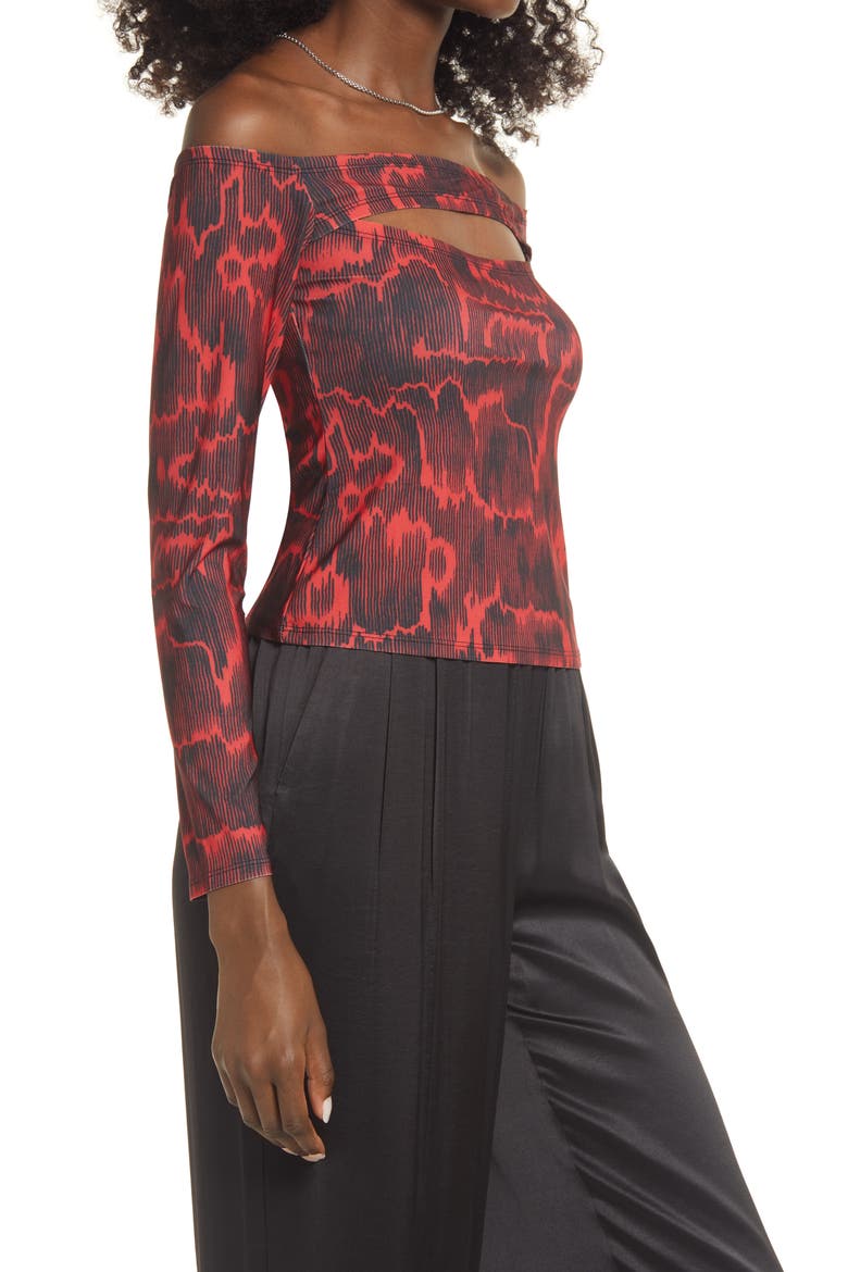 Off the Shoulder Cutout Top, Alternate, color, RED BLOOM ANIMAL CAMOUFLAGE