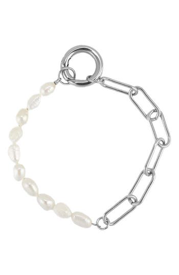 Rebl Faux Pearl Paperclip Chain Bracelet