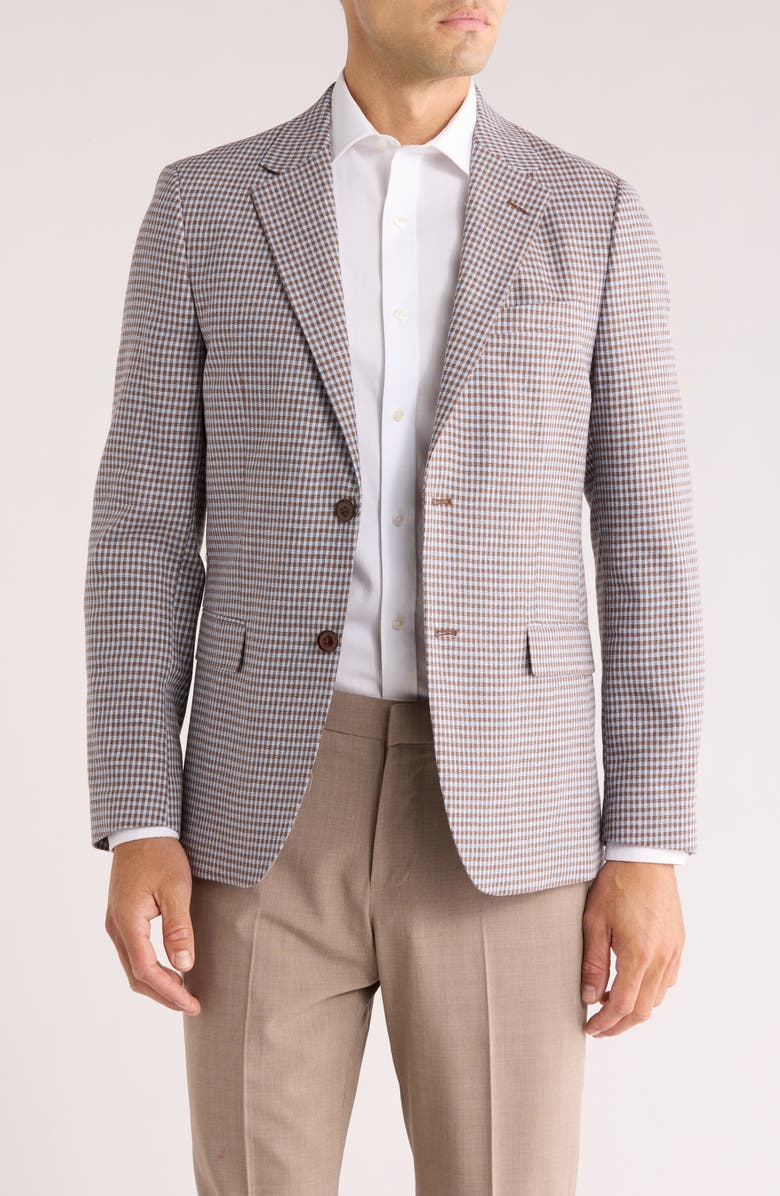 Vince Camuto Houndstooth Cotton & Linen Blend Sport Coat, Main, color, Blue/ Brown H/ Tooth