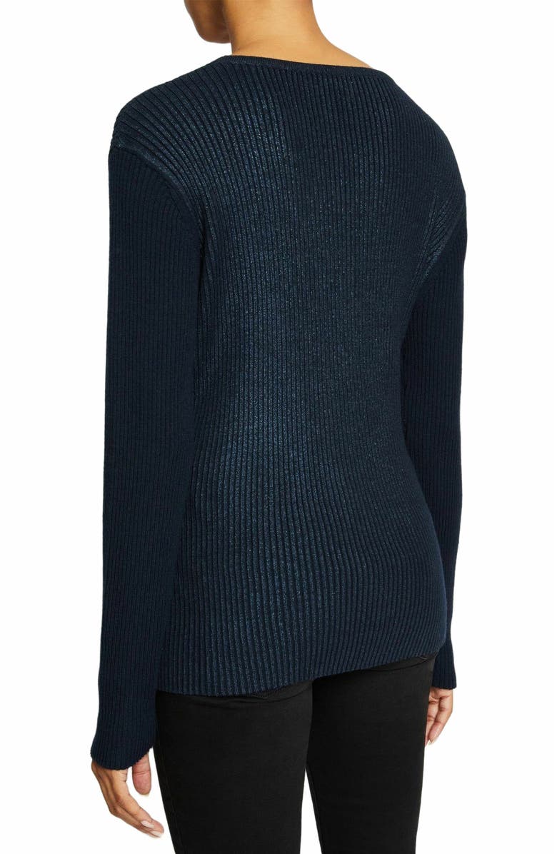 Santorelli STACY Crossover V-Neck Sweater in Coated Wool Blend, Alternate, color, 