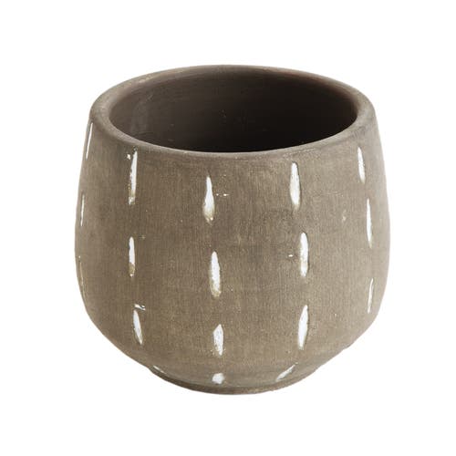 Storied Home Round Terracotta Planter With Hand Painted Lines And Glazed Finish In Brown