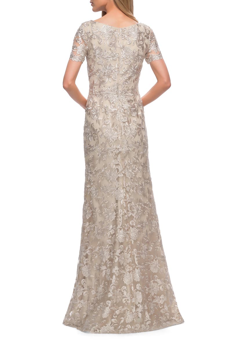 Beautiful Lace Mother of the Bride Dress with Short Sleeves, Alternate, color, CHAMPAGNE