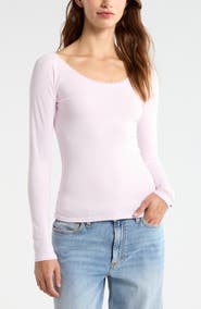 BP. Lace Trim Long Sleeve Top