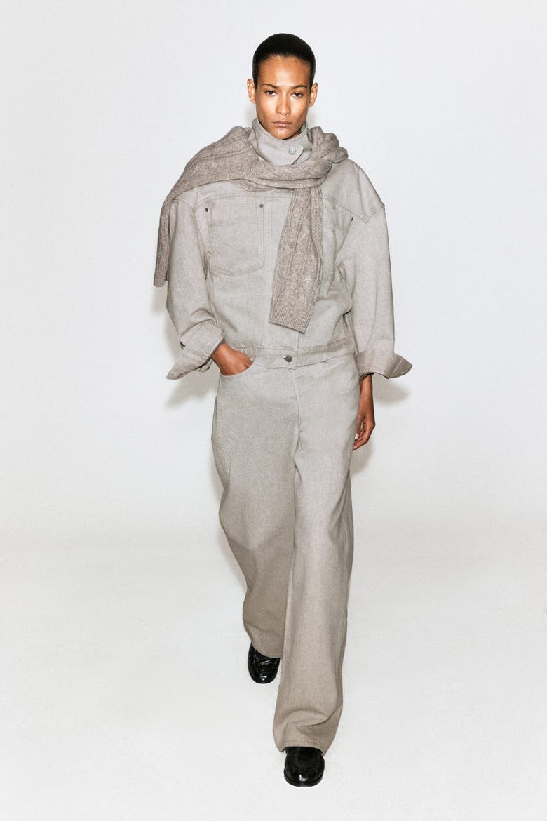 Mock-Neck Denim Jacket, Alternate, color, BEIGE