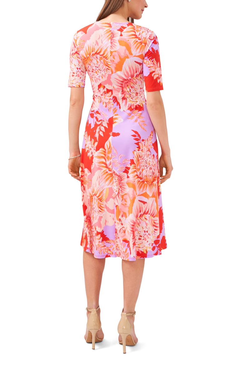 Floral Faux Wrap Midi Dress, Alternate, color, RED/ PURPLE