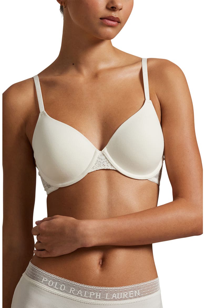 Underwire Cotton Blend Lace Demi Bra, Alternate, color, EGRET