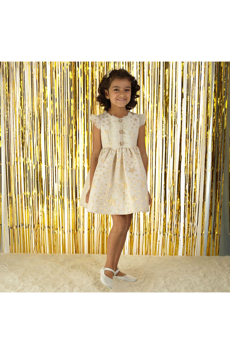 Rachel Riley Star Ruffle Damask Dress, Alternate, color, 