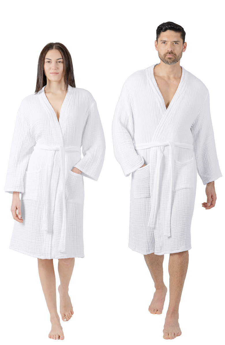 Comfy Cubs Adult Muslin Bathrobe, Main, color, White