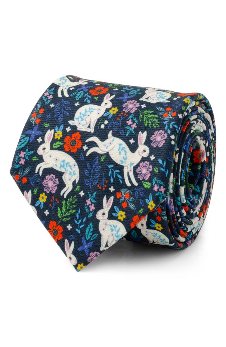 Cufflinks, Inc. Rabbit Floral Cotton Tie, Alternate, color, Black