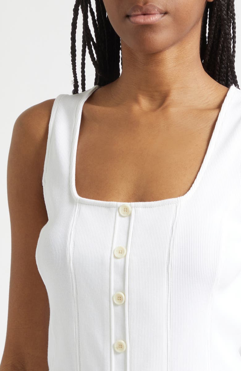 Veronica Beard Quenby Stretch Cotton Square Neck Tank, Alternate, color, White