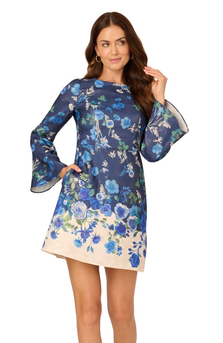 Adrianna Papell Floral Long Sleeve Fit & Flare Minidress, Alternate, color, 