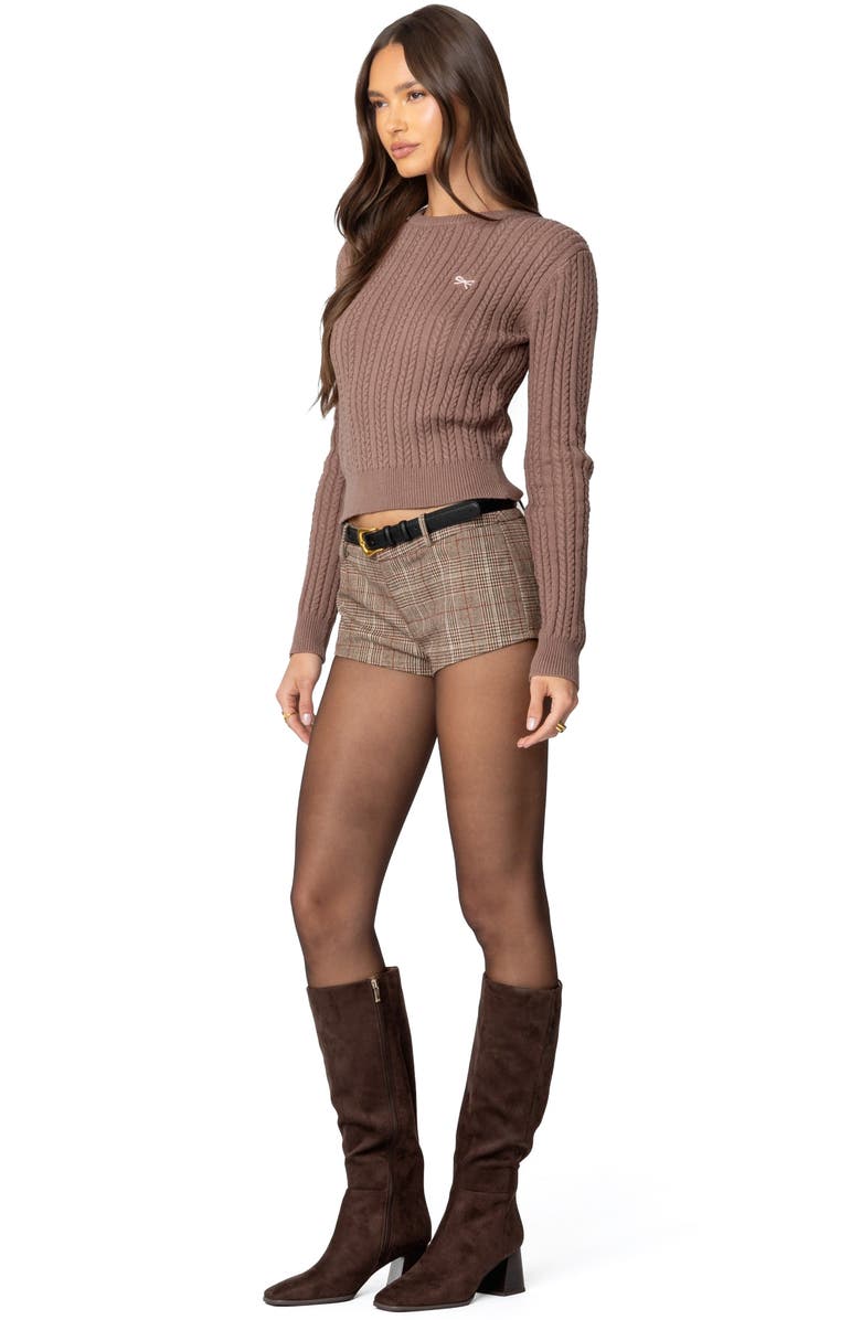 EDIKTED Beverly Bow Cable Stitch Sweater, Alternate, color, Brown