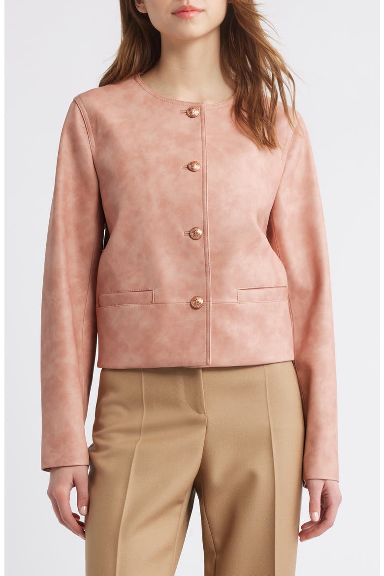 Lyles Faux Leather Crop Jacket, Alternate, color, ROUGE