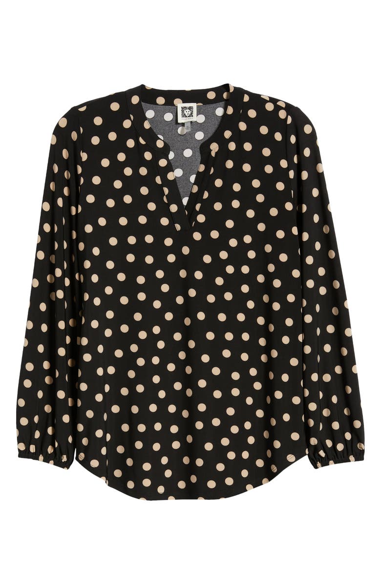 AK ANNE KLEIN Polka Dot Split Neck Top, Alternate, color, Anne Black/ Latte