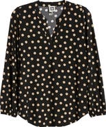 AK ANNE KLEIN Polka Dot Split Neck Top