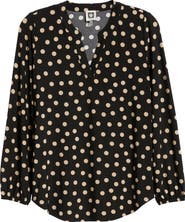 AK ANNE KLEIN Polka Dot Split Neck Top