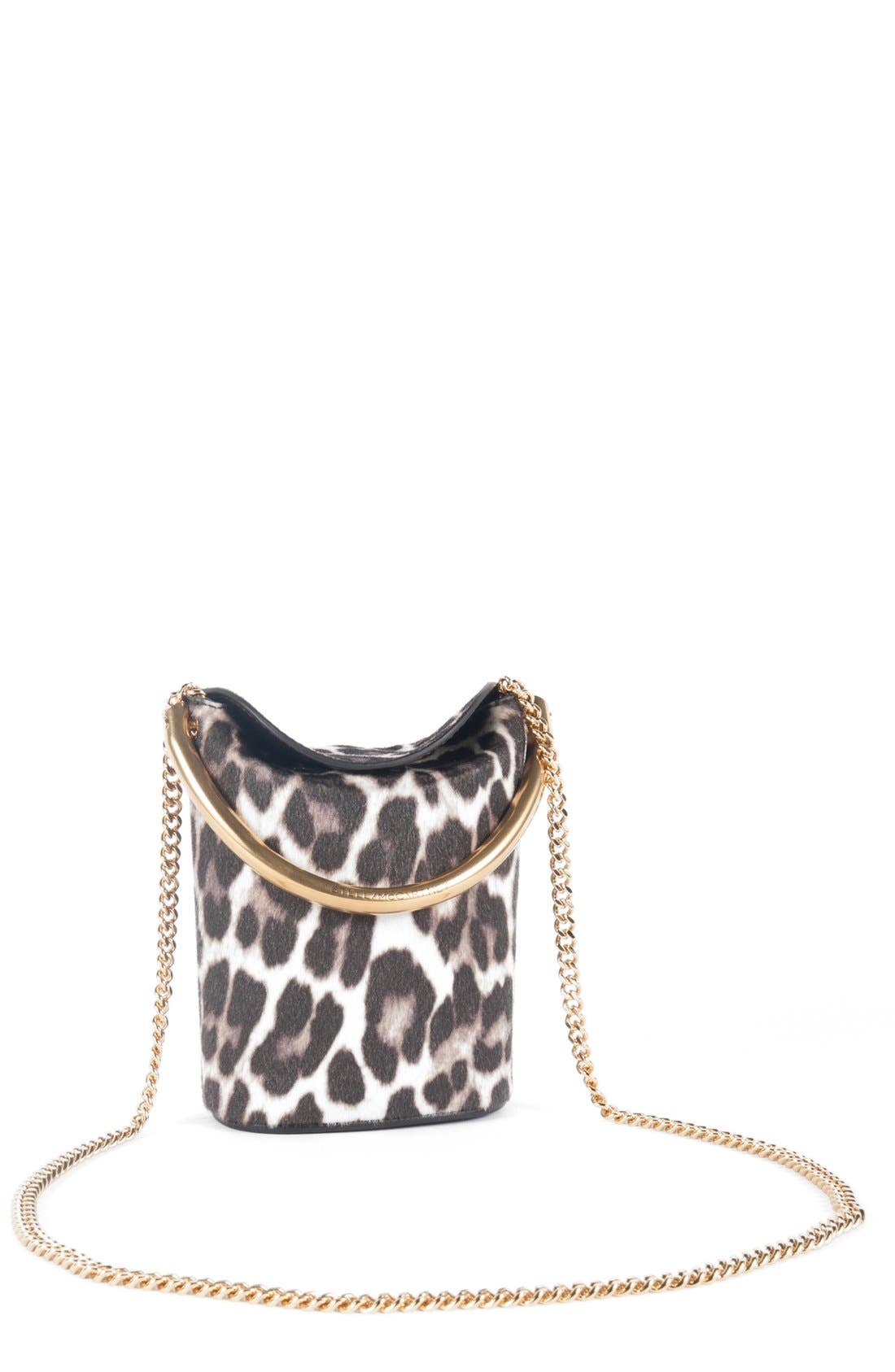 Stella McCartney 'Small Ring' Leopard Print Faux Calf Hair Crossbody Bag, Main, color, 