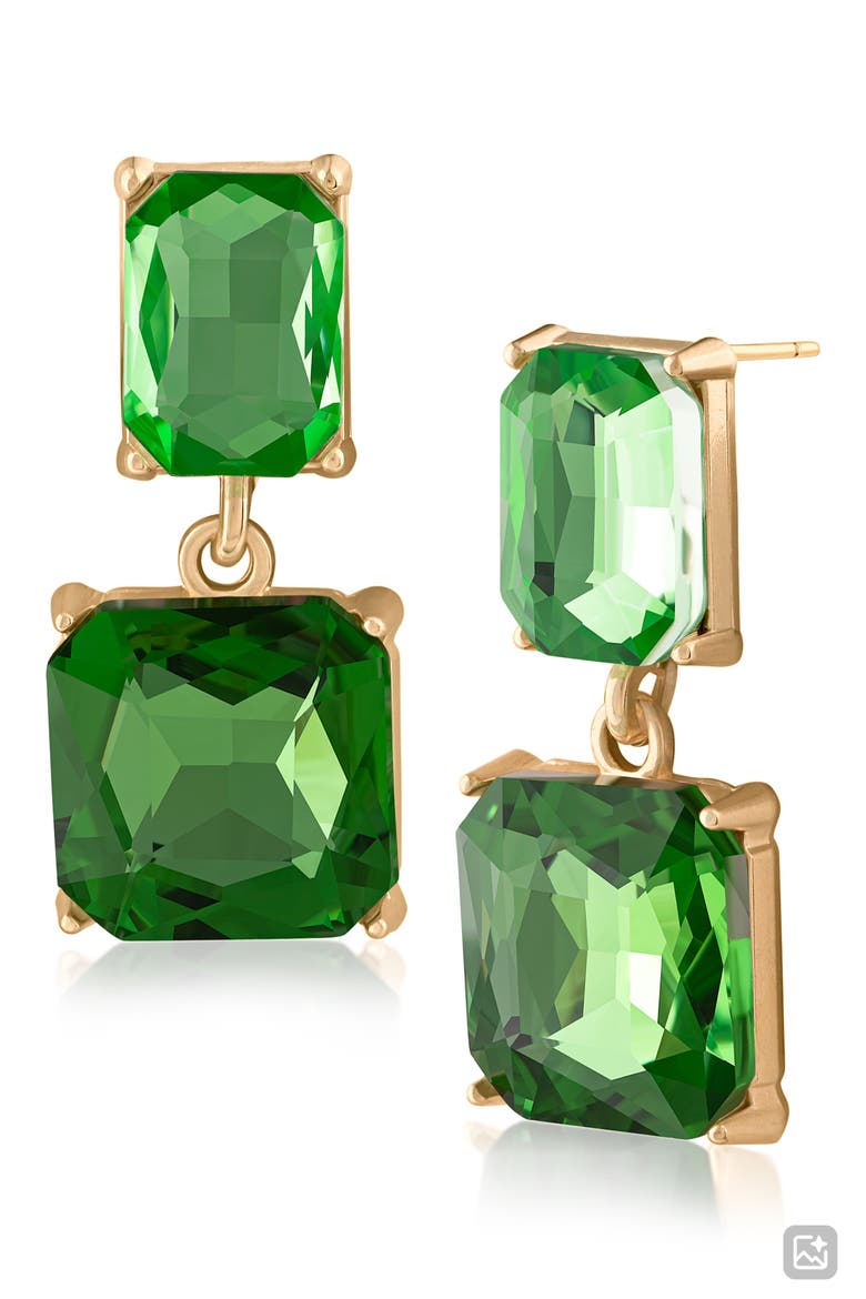 Princess Cut Crystal Drop Earrings (Nordstrom Exclusive), Main, color, GREEN/ GOLD