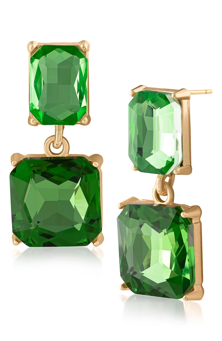 JARDIN Princess Cut Crystal Drop Earrings, Main, color, Green/ Gold