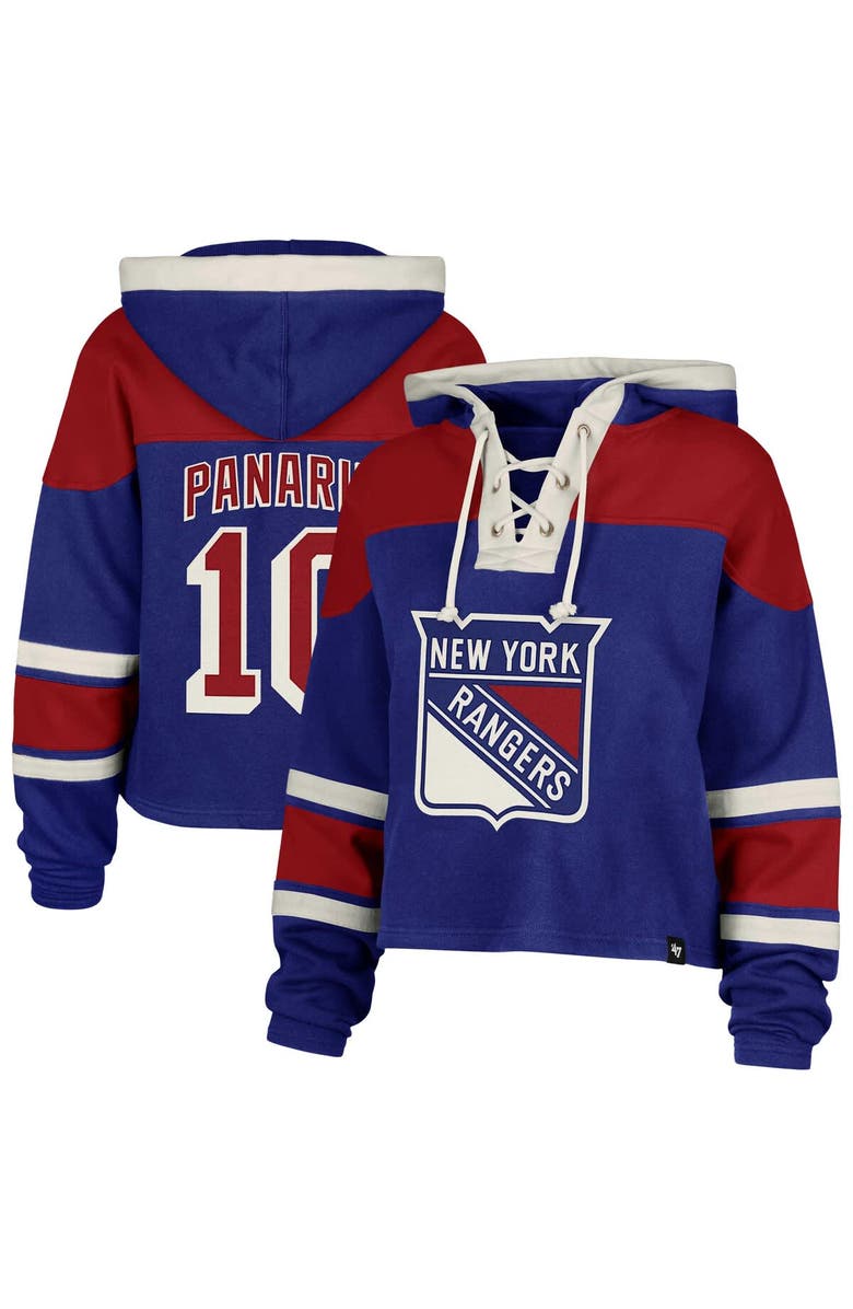 '47 Women's '47 Artemi Panarin Blue New York Rangers Superior Lacer Cropped Pullover Hoodie, Main, color, Blue