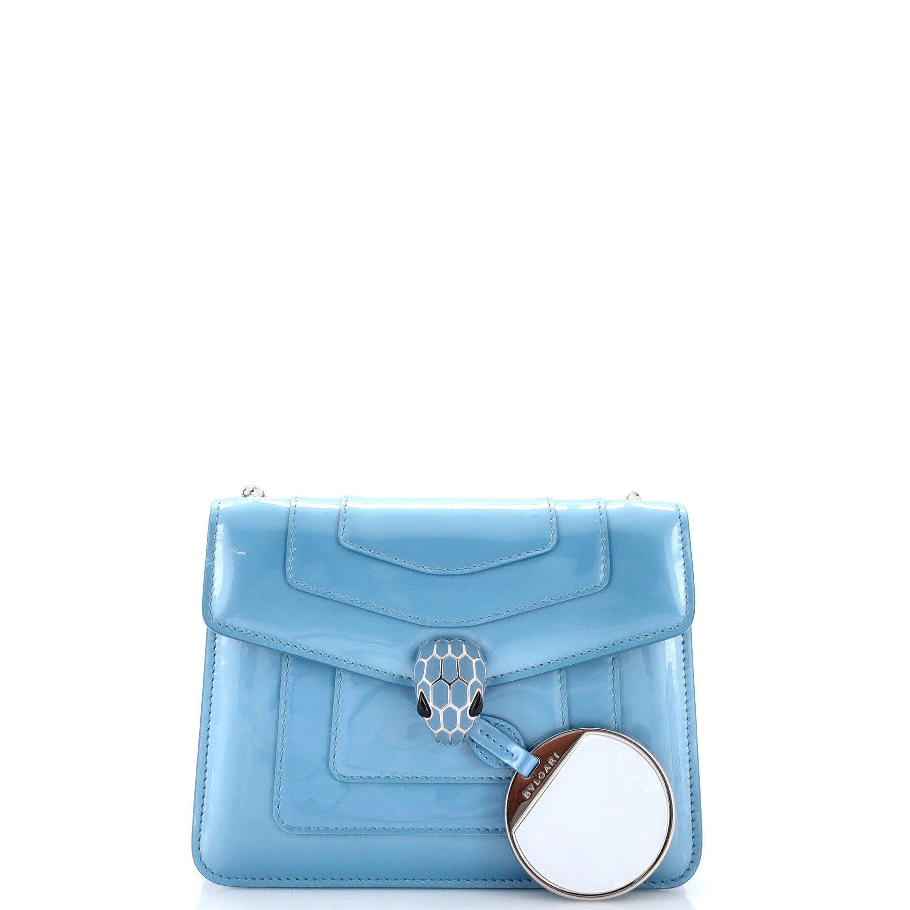 Serpenti Forever Square Shoulder Bag Patent Small, Alternate, color, Blue