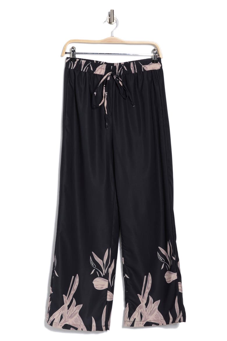Floral Pull-On Pants, Alternate, color, BLACK