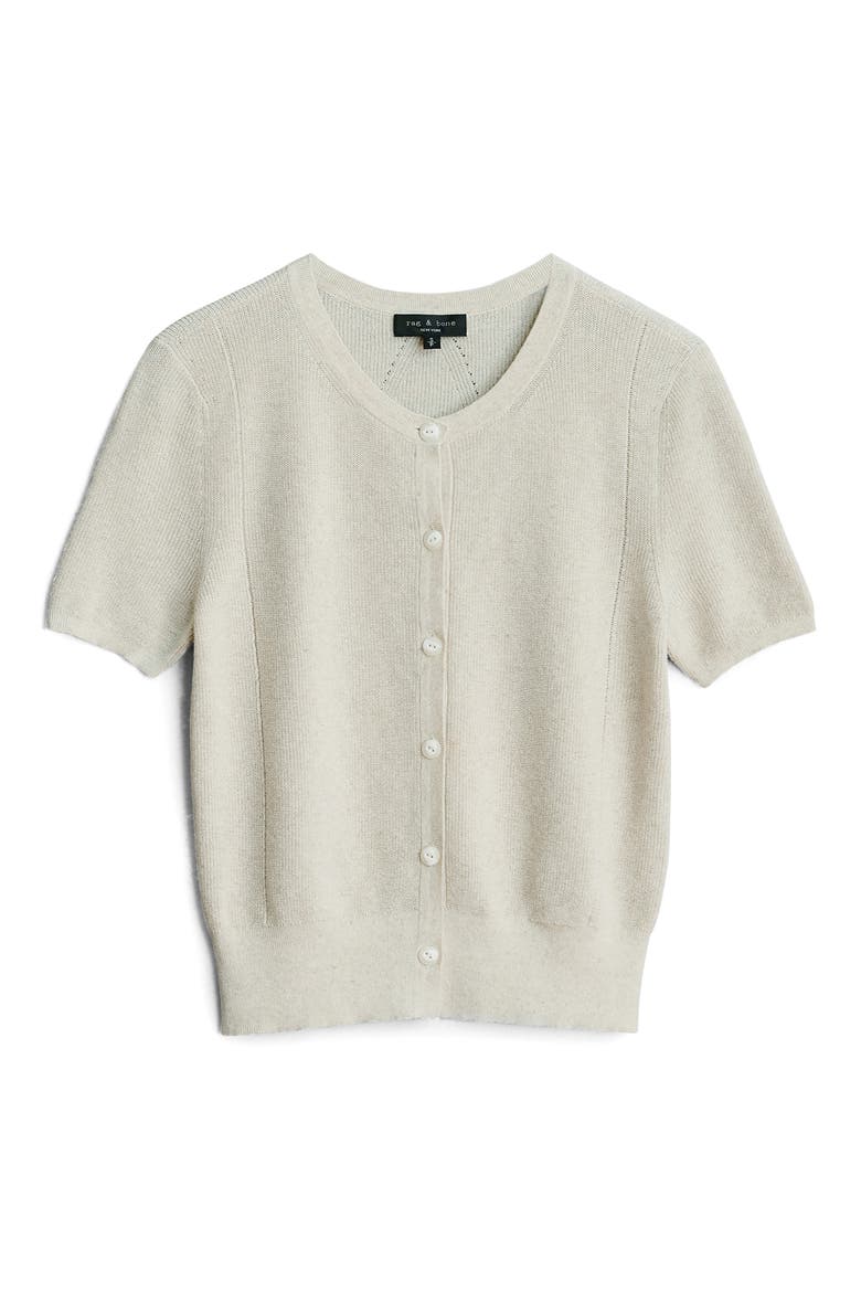 Dina Short Sleeve Cotton Blend Cardigan, Alternate, color, BEIGE