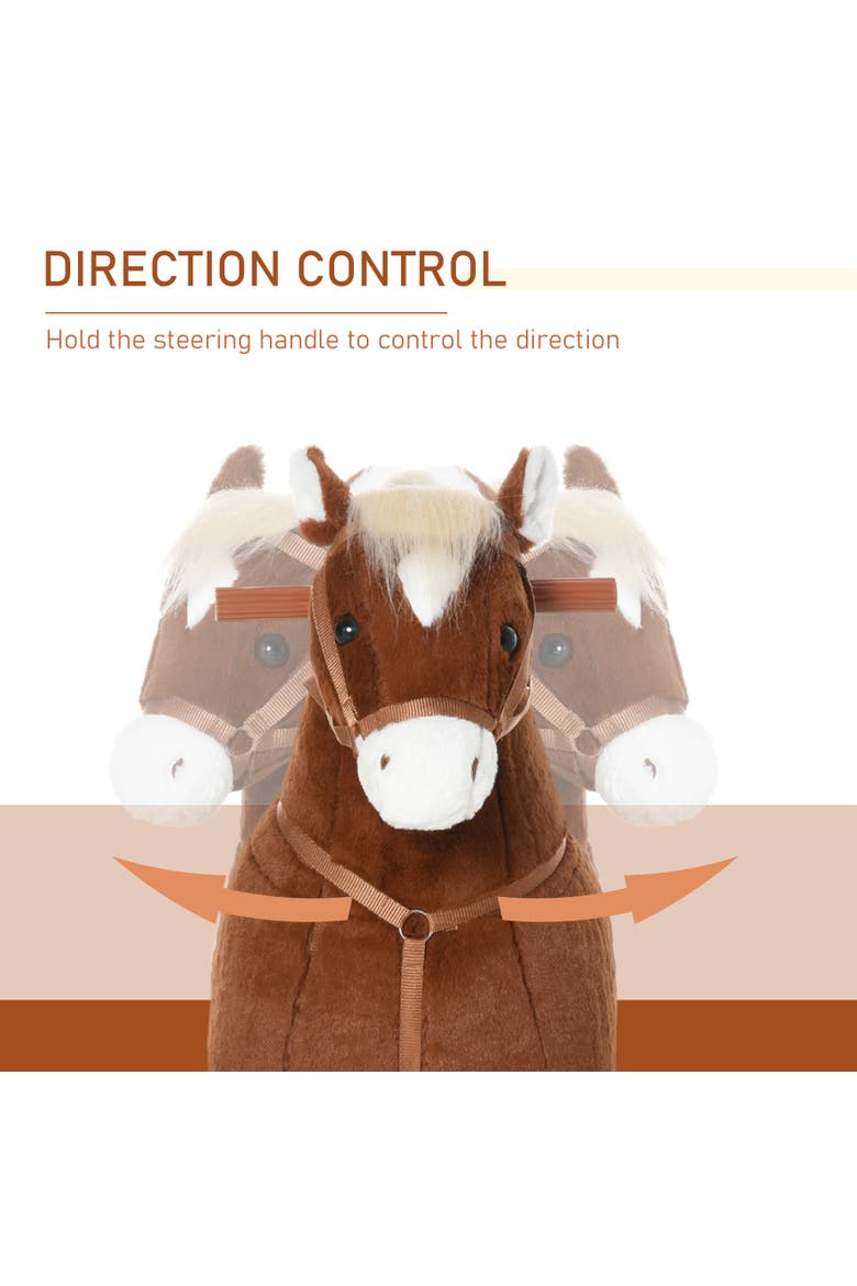 Kids Ride-on Walking Horse with Easy Rolling Wheels, Soft Huggable Body, Alternate, color, Brown