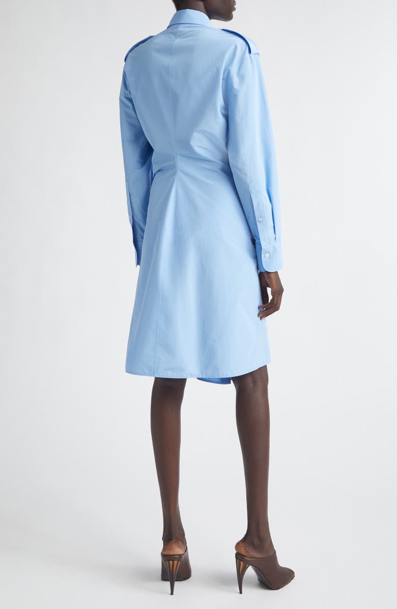 McQueen Long Sleeve Gathered Cotton Blend Shirtdress, Alternate, color, Sky Blue