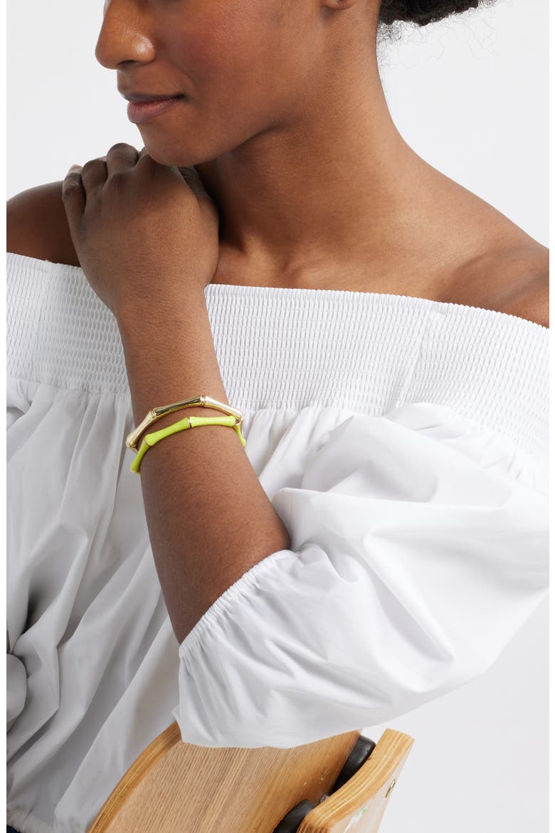 Set of 2 Bamboo Link Stretch Bracelets, Alternate, color, CITRINE- GOLD