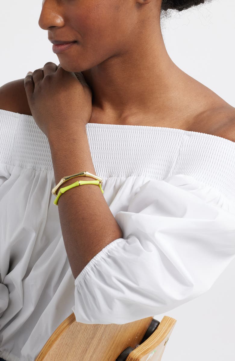 Nordstrom Set of 2 Bamboo Link Stretch Bracelets, Alternate, color, Citrine- Gold